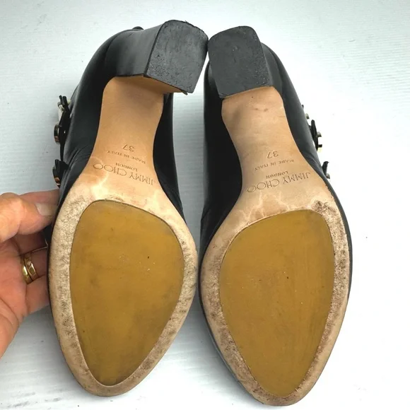 Jimmy Choo Venice black leather multi strap 100 MM pump size 7